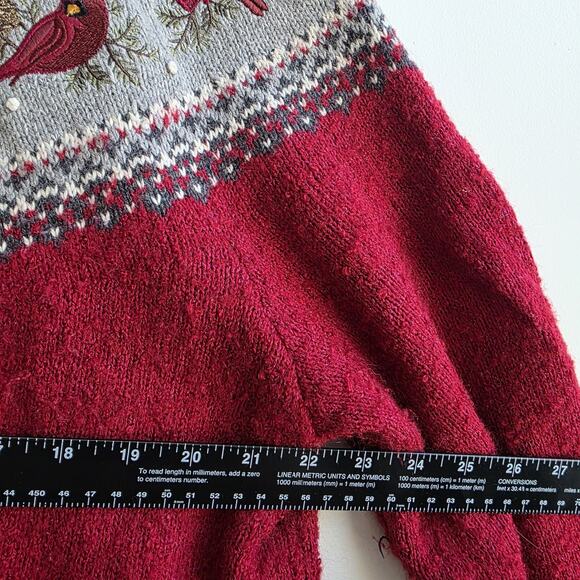 Croft & Barrow Silk Blend Fair Isle Cardinal Full Zip Cardigan Sz XL Red Holiday - Picture 6 of 7